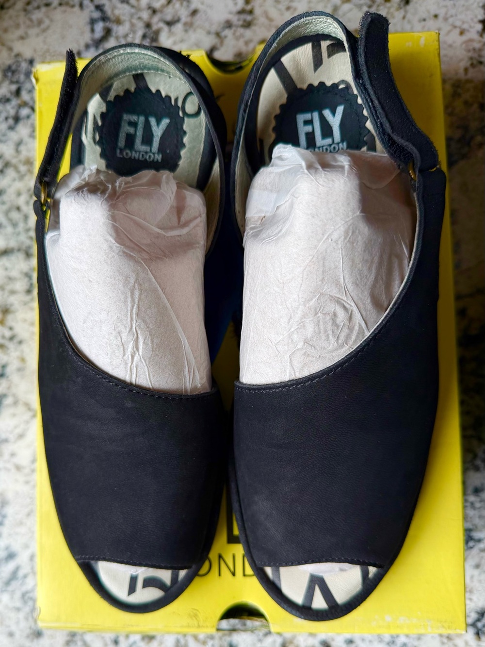 Fly London Black Open-Toe Slingback Mules_Cupido_Sz 38_ Very Good Condition